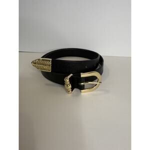 Black Leather Western Style Belt Gold Buckle Tip & Keeper Women’s M 39”